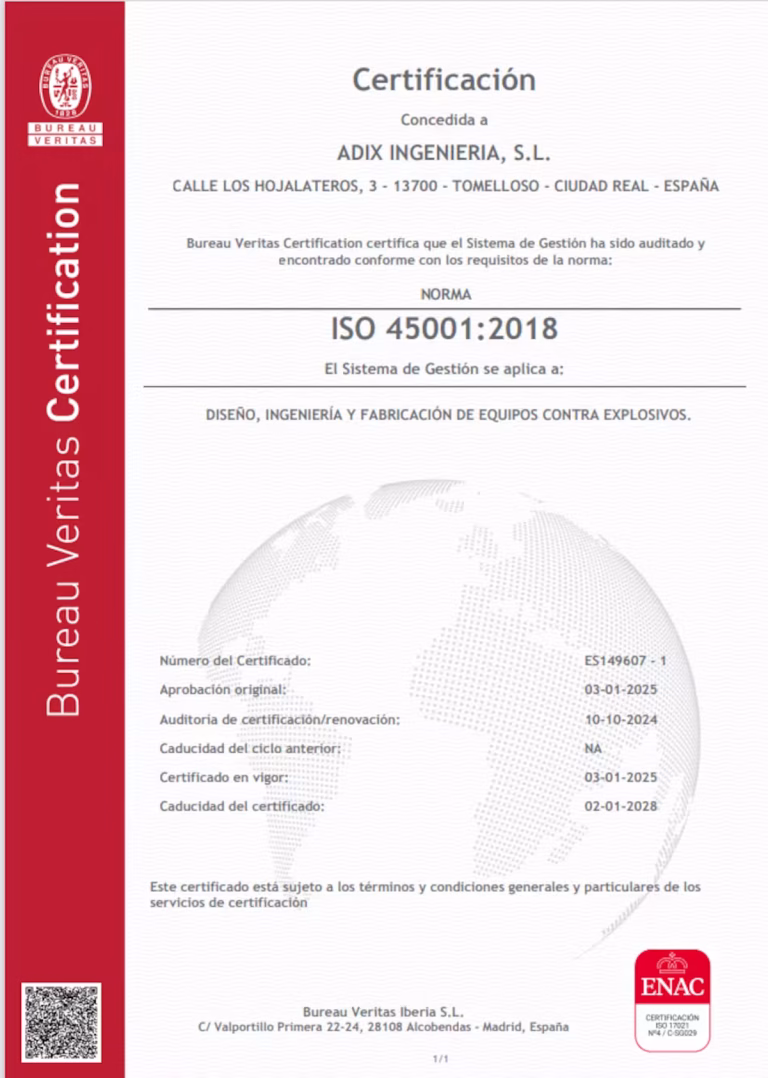 Adix Ingeniería obtiene la certificación ISO 45001:2018